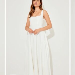 ODD MUSE LONDON Classic White High Waist Square Neckline Midi Wedding Dress